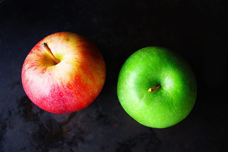 diferença entre maçã verde e vermelha
